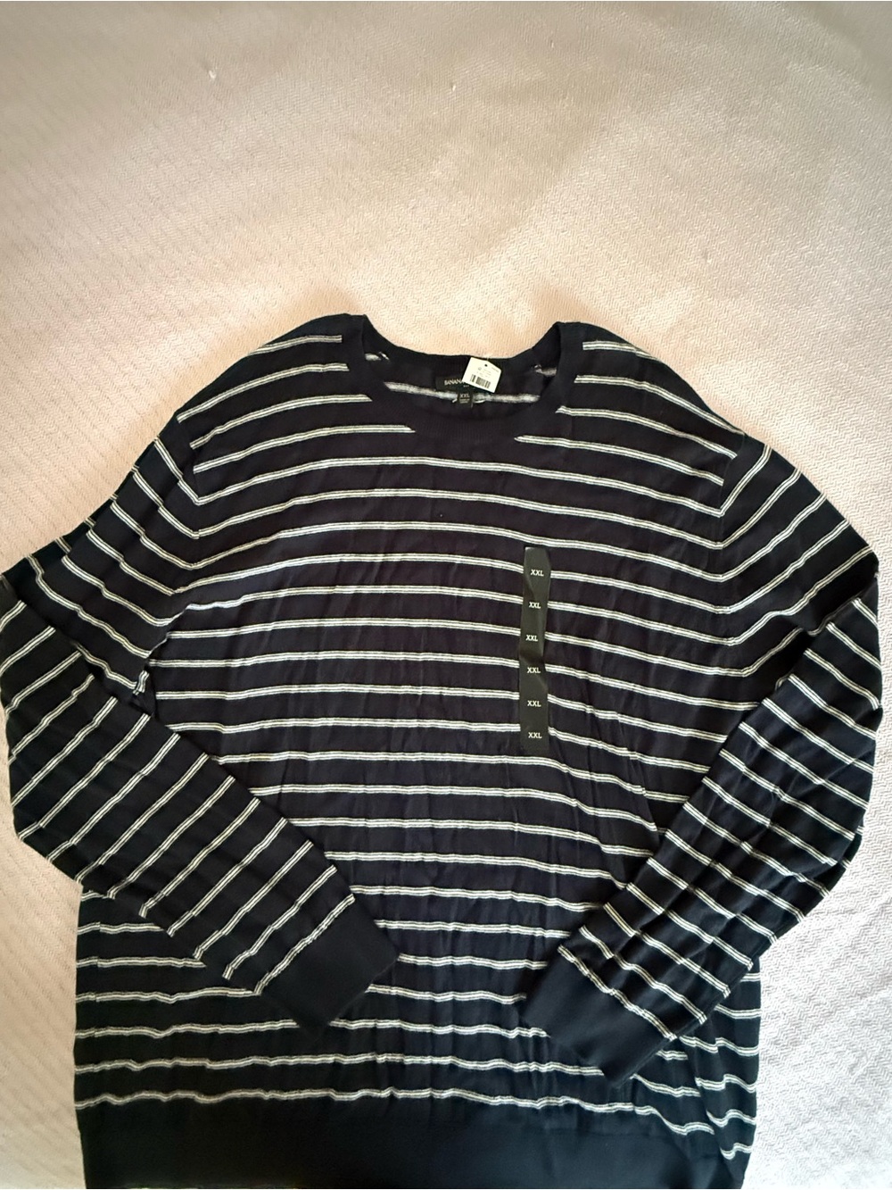 Banana Republic Navy and White Striped Crewneck Sweater